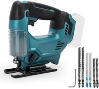 JIMACRO 3 Velocidades Sierra de Calar, Inglete ± 45° Sierra de Calar Eléctrica con 2 * 1500mAh Batería, 6 Hojas de Sierra, Caladoras Madera para Cortar Metal Madera Plástico (con batería)