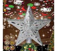 JIMACRO 3D Estrella Arbol de Navidad con Luz, Rotación de 360° Estrella Arbol Navidad, EstrellaNavidadArbol con Proyector LED Dinámico (Plata)