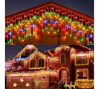 JIMACRO - Guirnalda luminosa exterior solar, 32 unidades x 0,8 m, 256 LED, cortinas de Navidad, 7 m, guirnalda luminosa impermeable, 8 modos de guirnaldas luminosas LED de Navidad para decoración de