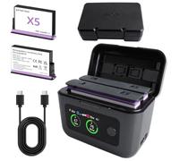 JIMACRO Paquete de 2 Baterías Compatibles con Cámara Insta360 X5, Baterías de Repuesto de 2800 mAh con Cargador de 2 Canales, Baterías Compatibles con Insta360 X5 con 2 Ranuras para Tarjetas Micro SD