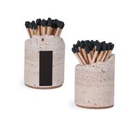 JIMEI Soporte para fósforos con golpeador, juego de 2, caja de cerillas hecha a mano de travertino, combina en un tarro para velas de baño, bonita decoración del hogar, cerillas no incluidas
