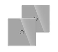 JIMEIDA 2 unidades de interruptores de luz táctiles en gris, interruptor empotrable con panel de cristal y LED de estado, no requiere conductor neutro