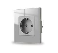 JIMEIDA Base de cristal gris de empotrar, 1 compartimento Bases Schuko con contacto protector Toma de pared 16Amp, 250V, 86mm*86mm