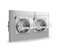 JIMEIDA Base de enchufe doble cristal de empotrar gris 16Amp con tapa estanca 157 * 86mm, 250V