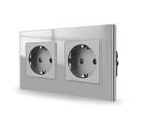 JIMEIDA doble enchufe cristal gris empotrado, 2 compartimentos enchufes Schuko contacto protector toma de pared 16Amp, 250V, 157mm*86mm