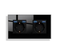 JIMEIDA doble toma de cristal con USB 20W en negro de empotrar, 2 enchufes de 16Amp con 2 USB A máx.2,1A, 157 * 86mm, 250V