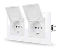 JIMEIDA Enchufe doble de vidrio blanco empotrado 16A con tapa impermeable 157 * 86mm, 250V