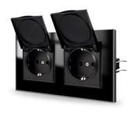 JIMEIDA Enchufe doble empotrado negro de 16 A con cubierta impermeable de vidrio, 157 * 86 mm, 250 V