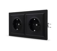 JIMEIDA Enchufe doble negro superficie lisa de PC con ganchos, no montado verticalmente, enchufe Schuko de 16 A, 157 x 86 mm, 250 V