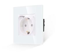 JIMEIDA Enchufe individual en blanco, 16 A, cristal, con tapa impermeable, 86 x 86 mm, 250 V, 1 compartimento