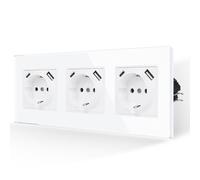 JIMEIDA Enchufes Dobles con USB en Blanco,Enchufes de Vidrio de 16Amp con Carga Rápida USB y Puerto Tipo C Enchufe de Pared al Ras
