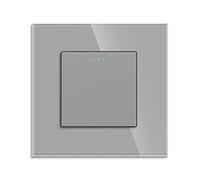JIMEIDA Interruptor de botón basculante con puntos de fósforo, panel de pared de cristal gris, interruptor de luz individual, 1 banda, 2 vías, 10 A, 250 V
