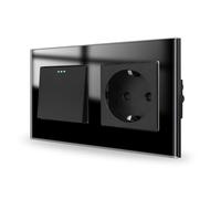 JIMEIDA Interruptor de luz con toma de corriente negro empotrable 1 hueco 1 vía interruptor basculante de cristal interruptor de pared interruptor basculante de cristal 157 * 86 mm, 10 A, 250 V