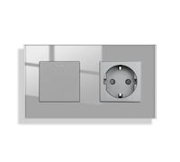 JIMEIDA Interruptor de luz con tomacorriente gris empotrable 1 hueco 2 vías, interruptor basculante de pared con panel de cristal, interruptor de pared, interruptor basculante de cristal, 157 * 86 mm