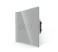 JIMEIDA Interruptor de luz táctil, no requiere cable neutro, interruptor de luz gris triple con retroiluminación LED, interruptor de pared de 1 vía de 3 bandas