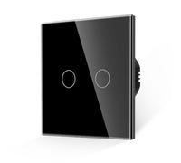 JIMEIDA Interruptor de pared táctil de 2 vías con cristal templado negro y placa de vidrio sin tornillos con retroiluminación LED, no se necesita cable neutro, 500 W, CA 240 V