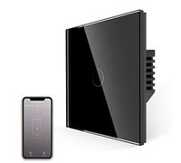 JIMEIDA Interruptor inteligente compatible con Google Home, sin neutral, con retroiluminación LED, temporizador controlado por aplicación, cristal negro, 1 marcha