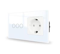 JIMEIDA Interruptor táctil con enchufe blanco empotrable triple de 1 vía, panel de cristal y LED de estado, interruptor de pared, no se requiere conductor neutro, 157 * 86mm