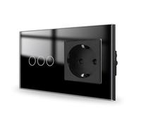 JIMEIDA Interruptor táctil con enchufe negro empotrable triple de 1 vía, panel de cristal y LED de estado, interruptor de pared, no se requiere conductor neutro, 157 * 86mm
