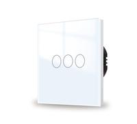 JIMEIDA Interruptor táctil triple de 1 vía con panel de cristal empotrable blanco y LED de estado, interruptor de pared, AC 240 V, 500W, 86mm, no se requiere cable neutro