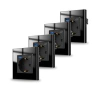 JIMEIDA Pack de 4 bases de enchufe con USB 20W cristal negro de empotrar, 1 compartimento Bases de 16Amp con USB A y Tipo C, 86 * 86mm, 250V