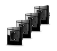JIMEIDA Pack de 4 bases de enchufe cristal negro empotradas, 1 compartimento Bases Schuko contacto de protección toma de pared 16Amp, 250V, 86mm*86mm