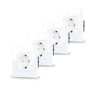 JIMEIDA Pack de 4 bases de enchufe de cristal blanco empotradas, 1 compartimento, tomas Schuko con contacto protector, toma de pared 16Amp, 250V, 86mm*86mm