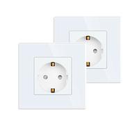 JIMEIDA Paquete de 2 tomas de corriente individuales en blanco, tomas Schuko de cristal de 16 amperios, montaje empotrado, contacto de toma de tierra, clavija de pared de 86 mm, 250 V, 1 compartimento