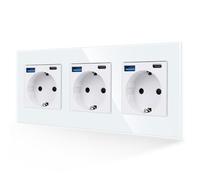 JIMEIDA Toma de corriente con USB en blanco, tomas Schuko de cristal de 16A con conexión USB de carga rápida y puerto tipo C máx.3,1A, toma de corriente de pared con contacto de protección empotrada