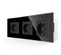 JIMEIDA Toma de corriente de cristal Schuko de 16A en color negro para montaje empotrado con contacto de protección 228 * 86mm, 250V