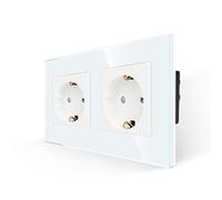 JIMEIDA toma de corriente doble en blanco, 16A tomas Schuko de cristal empotradas toma de corriente de pared con contacto de protección 157 * 86mm, 250V