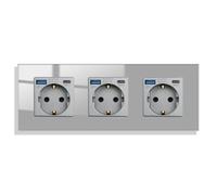JIMEIDA Toma de cristal con USB 20W en color gris de empotrar, 3 compartimentos Tomas de 16A con USB A y Tipo C máx.3,1A, 228 * 86mm, 250V