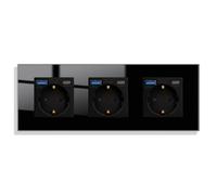 JIMEIDA Toma de cristal con USB 20W en color negro de empotrar, 3 compartimentos Tomas de 16A con USB A y Tipo C máx.3,1A, 228 * 86mm, 250V