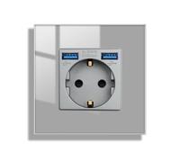 JIMEIDA Toma de cristal con USB 20W gris de empotrar, 1 compartimento Tomas de 16A con 2 USB A máx.2,1A, 86 * 86mm, 250V