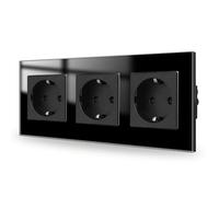 JIMEIDA Toma de cristal en color negro, empotrar, bases Schuko de 3 vías, contacto de protección, toma de pared 16Amp, 250V, 228mm*86mm