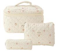 Jimenez Bolsa de CosméTicos de Maquillaje Bolsa de Maquillaje Acolchada de AlgodóN de 3 Piezas Bolsa de Aseo Floral EstéTica para Mujeres,D