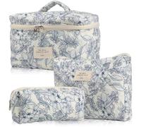 Jimenez Bolsa de CosméTicos de Maquillaje Bolsa de Maquillaje Acolchada de AlgodóN de 3 Piezas Bolsa de Aseo Floral EstéTica para Mujer,A