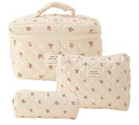 Jimenez Bolsa de CosméTicos de Maquillaje Bolsa de Maquillaje Acolchada de AlgodóN de 3 Piezas Bolsa de Aseo Floral EstéTica para Mujer,F