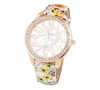 Jimenez Reloj de Banda de impresada de estafa de estras de Patron de Corazon de Amor para Mujer Amarillo