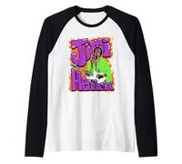 Jimi Hendrix Flames and Bubble Text Vintage Band Camiseta Manga Raglan