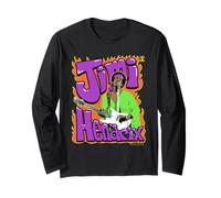 Jimi Hendrix Flames and Bubble Text Vintage Band Manga Larga