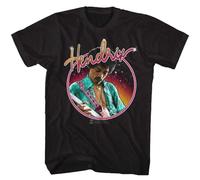 Jimi Hendrix Neon-Front Print-Black Adult T-Shirt Black L