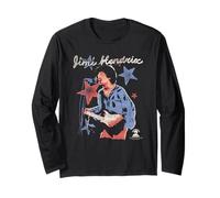 Jimi Hendrix Red White and Blue Stars Vintage Band Manga Larga