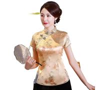 JIMINISO Blusa china tradicional estilo Tang Camisa de satén vintage hecha a mano con botones