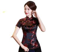 JIMINISO Blusa de satén estilo tradicional chino, estilo tang, camisa vintage hecha a mano con botones