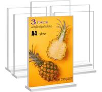 JIMITOP Soporte acrílico para carteles, tamaño A4, pantalla transparente de doble cara para menú de boda, decoración de fiestas, marco de fotos (paquete de 3)