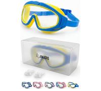 JIMJOOS Gafas de natación para niños de 6 a 14 años, antivaho, a prueba de fugas, correa trasera ajustable, funda rígida y tapones de silicona incluidos (amarillo)