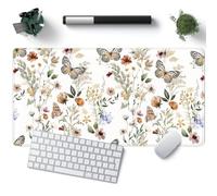 JIMOWANG Alfombrilla de ratón blanca con planta de flores, alfombrilla de escritorio grande para juegos, para decoración del hogar, oficina, 80 cm x 40 cm