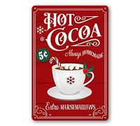 JIMOWANG Señales de Navidad Hot Cocoa Bar Metal Sign Decor para el hogar Vintage Christmas Coffee Cocoa Sign Hot Chocolate Bar Sign Wall Decorations 8x12 pulgadas