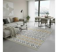 Jimri Alfombra de Pasillo - alfombras para salón, Dormitorio, Cocina, habitación Infantil, baño - Alfombra Boho Kelim - Ceramic Light Grey Gold, 160 x 230 cm